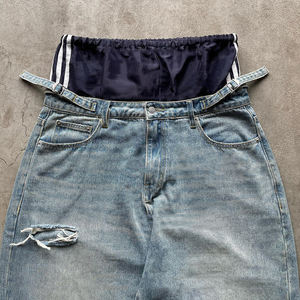 Sysjy بالجملة مخصص عالية الخصر واسعة المتضخم مزدوجة الخصر ممزق المتعثرة خمر حمض مغسول فضفاض الجينز للرجال - Product Image 4