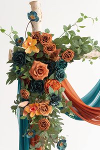 <strong>Teal</strong> Orange Artificial <strong>Wedding</strong> Arch Flowers Kit Chiffon Drapes Ceremony Reception Arbor Backdrop Floral Party Outdoor <strong>Decoration</strong> - Product Image 5