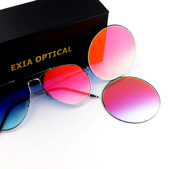 EXIA A8 Red Mirror Sunglasses Lenses Gradient Blue Base Color UV400 Flat Round AR Coated SHMC