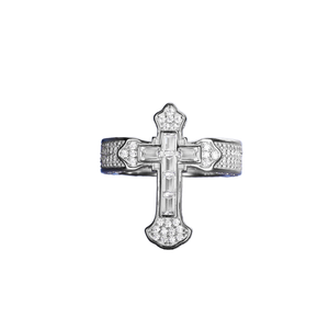 Anillo Rectangular con Cruz de Circonitas para Hombre, Estilo Hip Hop, Chapado en Latón Plateado y Oro Rosa, Joyería de Moda para Fiestas - Product Image 1