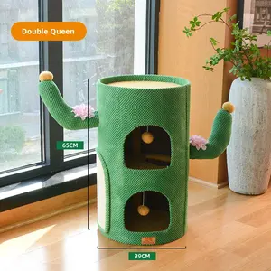 Cactus gato grande Cubo de Sisal de doble capa plataforma de salto estilo moderno nido de gato con agujero de árbol rascador árboles para gatos - Product Image 5