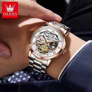 Drop Shipping OLEVS 6670 Men Watch Luxury Brand Skeleton Mechanical Watch Moon Phase Stainless Steel Watch For Man High Quality - Product Image 6