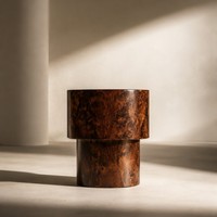 Table d'appoint de luxe en bois de burl à plusieurs niveaux, table d'appoint sculpturale rustique contemporaine