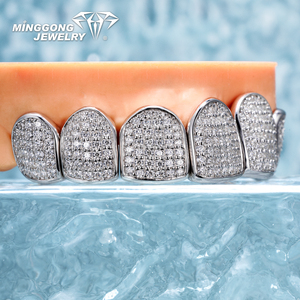 Personnalisé Grillz Fine Jewelry VVS Forme Nid d'Abeille Moissanite Diamant <span class=keywords><strong>Dent</strong></span> 925 <span class=keywords><strong>Argent</strong></span> Glacé Grillz pour les Dents - Product Image 4