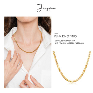 Gold Chunky <b>Chain</b> Necklace 3mm <b>Titanium</b> Steel Simple Fashionable Clavicle <b>Chain</b> Gift Jewelry - Product Image 2