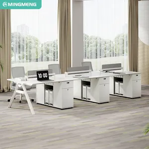 Mobilier de bureau moderne Chine Bureau de travail pour 4 personnes Ensemble bureau et chaise avec tiroir à verrouillage par mot de passe