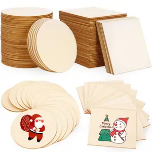 Wood Slices Unfinished Chips Blank for Handicrafts Home Decoration Wooden Coasters DIY Crafts Wood Squares and Circles