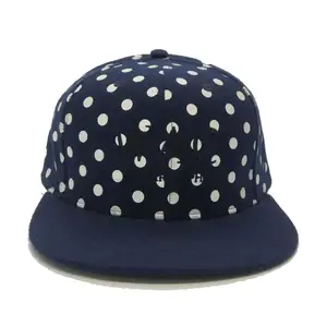 Custom Children Kids Adults 6 Panel Navy Blue Embroidered Floral Printed Round Dot 100% Woolen Flannel Snapback Hat Cap