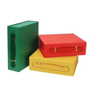 กล่องเก็บของหนัง PU ทันสมัย สีเขียว แดง เหลือง พร้อมอุปกรณ์ตกแต่งสีทอง กล่องจัดระเบียบสำนักงานที่ใช้งานสะดวก - Product Image 1