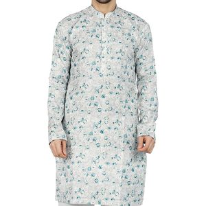 Triloki Men's <b>Long</b> Kurta Printed 100% Cotton Poplin Breathable <b>Eid</b> Diwali Festival Wear - Product Image 5