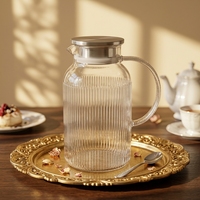 Carafe en verre borosilicate faite à la main avec couvercle, résistante à la chaleur, moderne et transparente, pour boissons chaudes et froides
