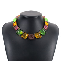Collier et boucles d'oreilles géométriques carrés en acrylique multicolores tendance pour femme, couleurs bonbon estivales