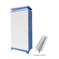 Boîtier électrique sur pied personnalisable IP55 1,2 mm bleu et blanc compatible avec poutre transversale pour alimentation industrielle