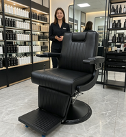 Fauteuil de barbier inclinable noir de luxe classique moderne avec pompe hydraulique pour salon de coiffure