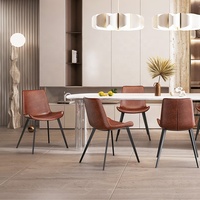 [En stock] Chaise de salle à manger minimaliste italienne sans accoudoirs, chaise pivotante en cuir véritable de luxe léger