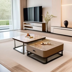 Mesa de Centro de Lujo a Precio Accesible, Moderna y Minimalista para Sala de Estar, Mesa de Centro Cuadrada con Tapa de Piedra/Vidrio, Superventas - Product Image 3