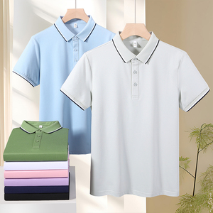 Men's Light <b>Green</b> Short Sleeve Polo Shirt Solid Color Button Design Regular Length Smart Casual Style Woven Fabric Breathable - Product Image 4