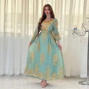 Hochwertig Mittlerer Osten Dubai Applique Prinzessinnengestalt hohe Taille Abaya Damen muslimisches Kleid