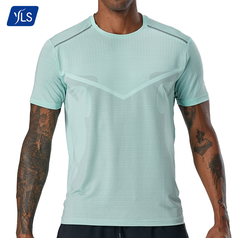 YLS nefes erkek sıkıştırma gömlek spor spor koşu tişörtü Fitness egzersiz vücut geliştirme gömlek Polyester T Shirt