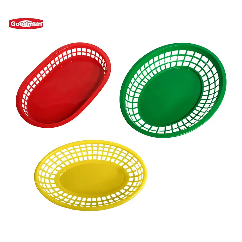 Desain Nampan Berbentuk Oval Keranjang Nampan Makanan Restoran Merah Keranjang Burger Makanan Oval Plastik
