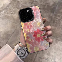 Coque de téléphone portable INS avec peinture à l'huile de fleurs colorées argentées pour iPhone 16 Plus 15 Pro Max 14 13, coque transparente IMD, coque arrière