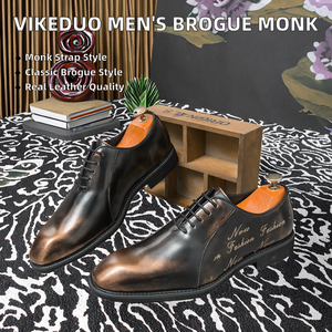 Chaussures habillées légères en cuir véritable VIKEDUO pour hommes, nouveau style, brogues, boucle en cuir de vache, sangle moine, printemps été - Product Image 2