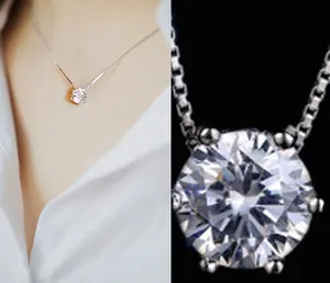 Fashion Single Diamond Zircon Pendant 925 Silver Clavicle Necklace