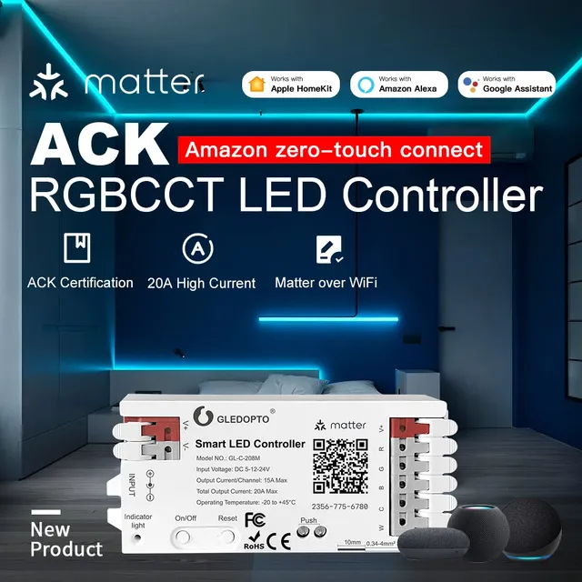 2026 Cheaper Gledopto ACK Matter Alexa Connect Kit SDK 480W Max Load 2-Year Warranty App Control 2 Channels for RGBCCT LED