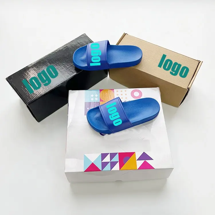 Wholesale Customized Boxes custom logo slides slipper sandal high quality custom package Simple design Non Slip slippers women