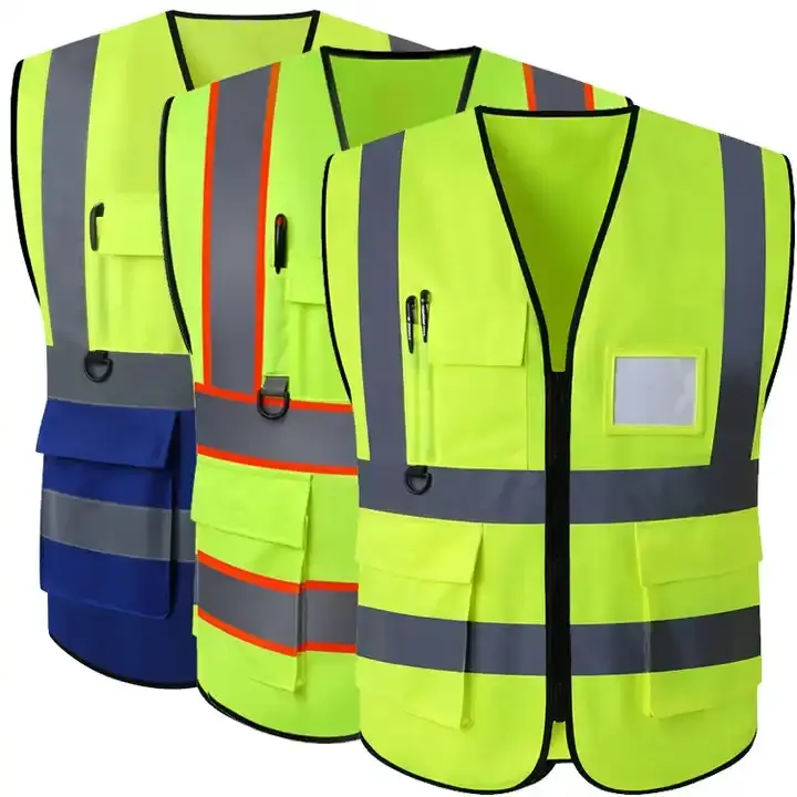 HCSP Seguridad Chaqueta Construcción Alta Visibilidad Multi Bolsillos Colorido Reflectante Seguridad Trabajo Chaleco