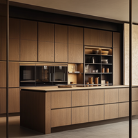 Eropa kayu padat minimalis kabinet dapur alami pegangan kayu Stainless Carcase untuk makan untuk apartemen Real Estate