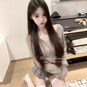 Conjunto de lencería sexy con suéter estilo preppy, minifalda plisada y elementos de cosplay, perfecto para parejas en una cita. - Product Image 2