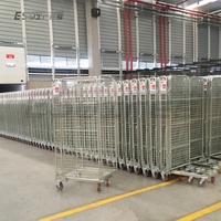 Conteneur de sécurité en treillis métallique soudé, pliable, empilable, à roulettes, pour entrepôt