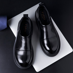 Fapai Dushi Men's Slip-on Loafers Top Grain Leather Low Heel Business Casual Shoes Comfort <b>Rubber</b> Outsole - Product Image 4