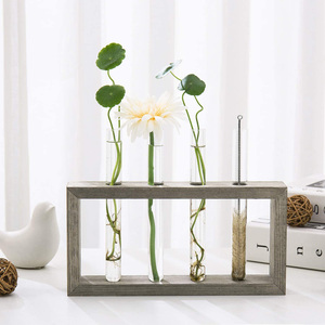Vaso a Tubo con Supporto in Legno, Vaso in Vetro, Stazione di Propagazione, Vaso a Provetta, Vasi per Fiori per Piante Idroponiche, Ecologico - Product Image 1