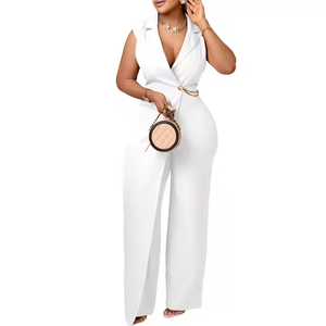 Tute estive di nuovo Design personalizzato per <span class=keywords><strong>donna</strong></span> elegante colletto in vita catena ampia gamba larga <span class=keywords><strong>tuta</strong></span> intera per <span class=keywords><strong>donna</strong></span> - Product Image 2