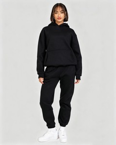Ensemble 2 pièces pour femmes, sweat-shirts et pantalons de jogging à manches longues pour femmes, ensemble de survêtement noir à deux pièces unisexe - Product Image 5