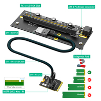 Carte Riser Externe TISHRIC M.2 M-Key 2230/2242/2260/2280 vers PCIe 4.0 x16 avec Câble Oculink SFF-8612/8611 et Alimentation ATX 6/24 Broches 32 Gbit/s