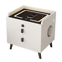 Table de chevet moderne multifonctionnelle en bois massif avec plateau en marbre, convertible, 3 tiroirs, verrouillage, charge sans fil, intelligente, CY-001 pour chambre à coucher