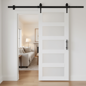 Kit de quincaillerie pour porte de grange 32 x 84 pouces, coulissante en bois et verre, style ferme, à commande manuelle - Product Image 2