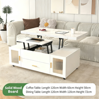 Table basse multifonctionnelle convertible en table à manger, pliable, mobile, tout-en-un, avec structure en bois massif, meubles de salon