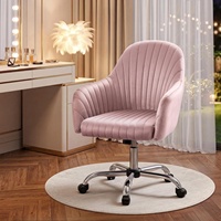 Fauteuil de bureau ergonomique en velours rose avec roulettes, design réglable en hauteur, rembourré et vert, pour ordinateur