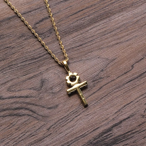 Classic Small Solid Blue CZ <b>Cross</b> Pendant Necklace, Men's Hip Hop Sea Blue Zirconia Jewelry - Product Image 2