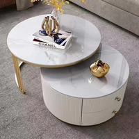 Ensemble de tables basses rondes modernes avec tiroirs de rangement, table centrale de luxe imbriquée, plateau en pierre frittée pour mobilier de salon