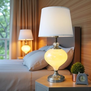 707 lampe de table en verre laiteux LED à l'intérieur Double lumière couleur personnalisée conception simple moderne lumière blanche chaude - Product Image 5