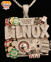 Pendentif personnalisé en argent sterling S925 massif avec moissanite, style casino, nom Lilnux, bijoux hip-hop scintillants