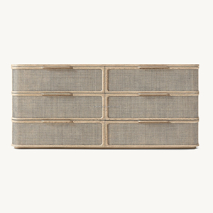 Cómoda Japandi Premium de Roble Blanco Macizo con 6 Cajones e Incrustaciones de Ratán, Perfil Curvo de Lujo, Estilo Arquitectónico Moderno Orgánico - Product Image 3