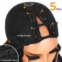 Perruque en gros de 22 pouces, ondulée et bouclée, avec texture Yaki épaisse et raie en V # Perruques sans colle en fibre résistante à la chaleur, noir naturel 1B