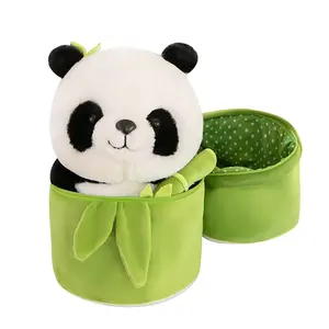 New Bamboo Tube Panda Zoo Plush Toy Simulation Panda Doll Stuffed Animal Children Accompaniment