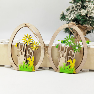 Wooden <b>Easter</b> Bunny <b>Ornament</b> Rabbit Shape Handmade Laser Carving Indoor Decor <b>Easter</b> Decoration - Product Image 2
